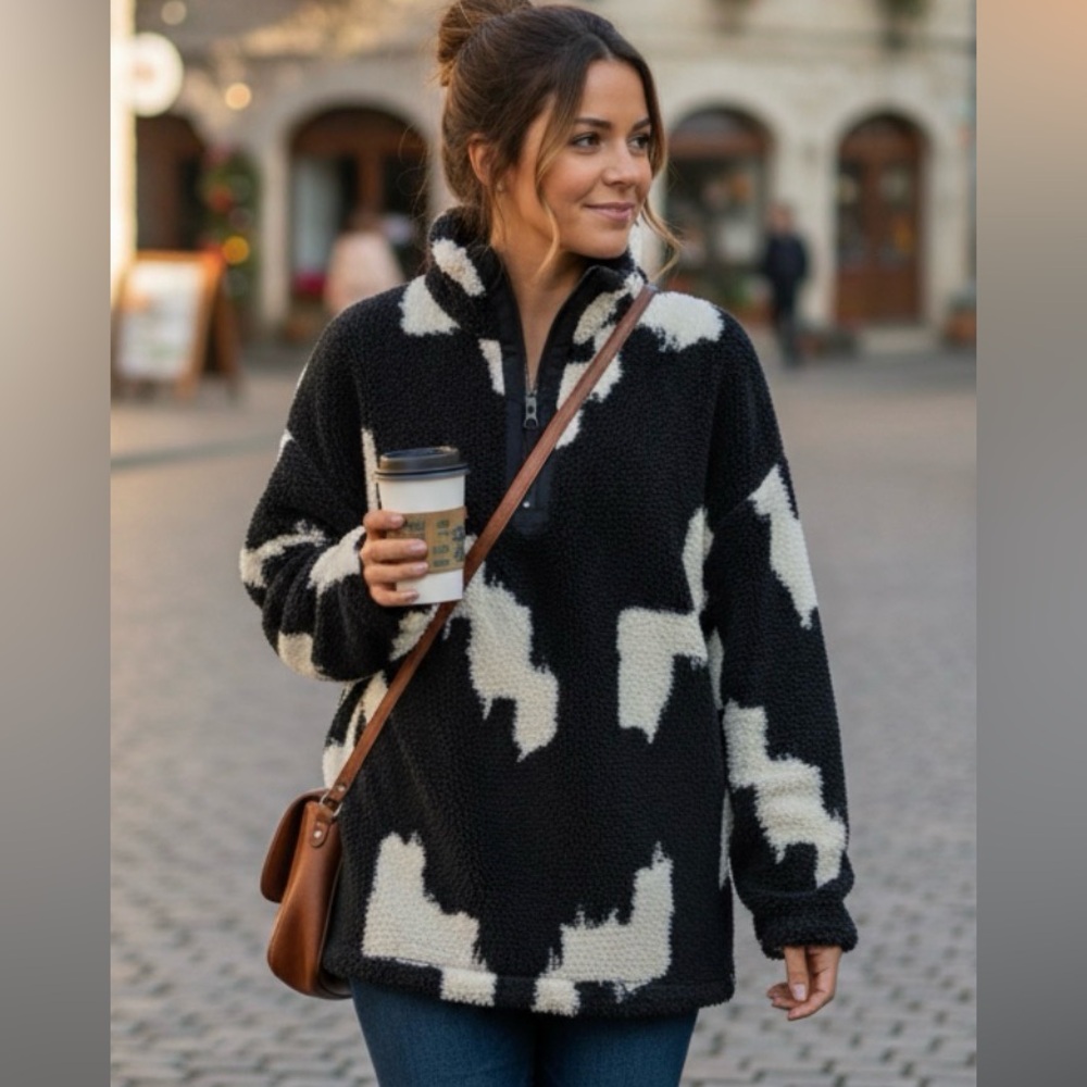 Maurices Sweatshirt Womens Size 2X Plus Black‎ White Ikat Aztec Teddy Fleece New